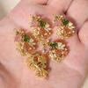 Multicolor Zirconia Floral Leaf Copper Charms, Golden Plated DIY Pendants for Earring Necklace Craft Making