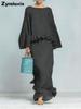 New Women's Long Sleeve Irregular Half-Length Skirt Casual Fashion Solid Color Set