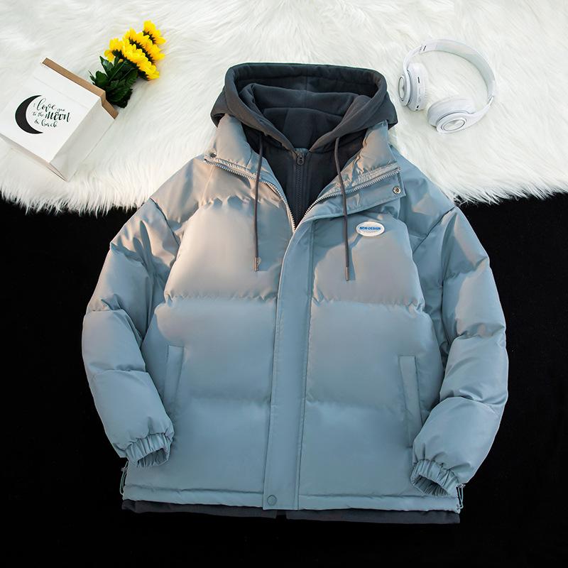 Gefälschte zweiteilige Baumwoll-Steppkleidung für Herren Winter Neu Verdickt Warm Mit Kapuze Paare Baumwollkleidung für Herren Locker Große Größe