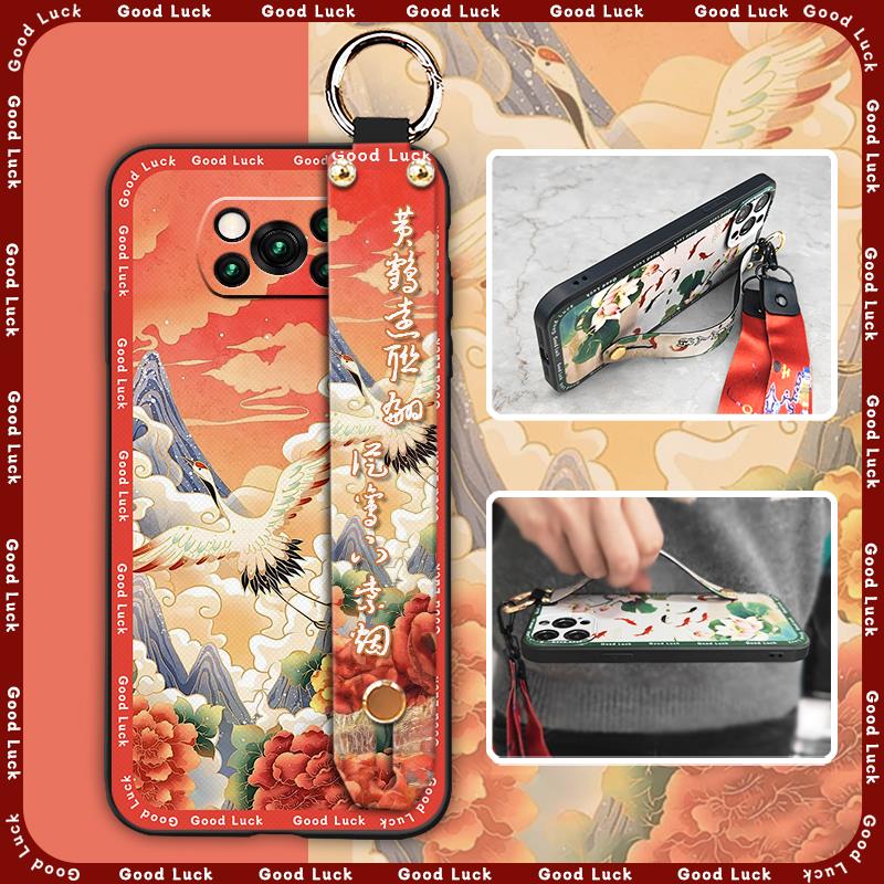 Lanyard Protective Phone Case For Xiaomi Poco X3 NFC/X3 Pro Wristband Back Cover Chinese Style Silicone Phone Holder