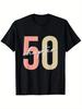 Vintage Birthday T-shirt Material Black with Pink and Beige Design Casual Short-sleeved Round-neck T-shirt for Men, Wome