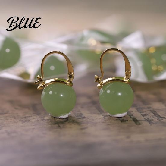 Buckle Earrings 1 Pair Women Drop Glass Bead Polished Copper