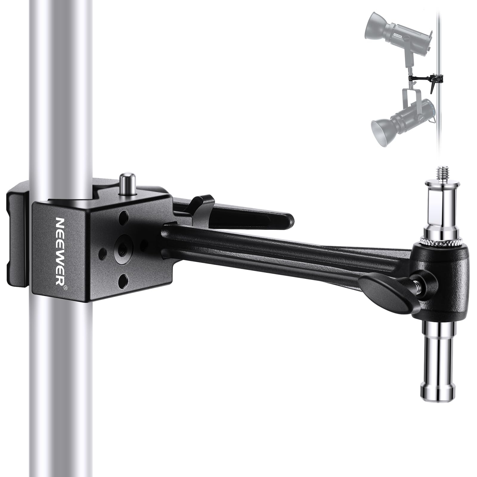 

NEEWER Super Clamp with 15cm Extension Arm for Round and Flat Pole and Jaw Club Pole Clamp for Camera and Smartphone Photography Studio Camera