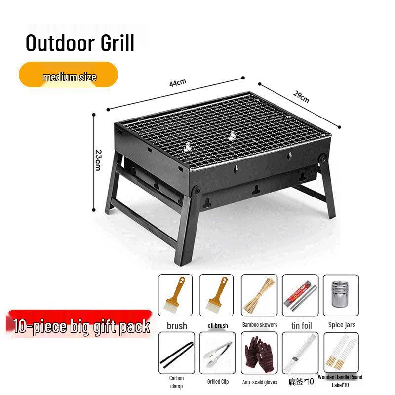 Portable Outdoor Charcoal BBQ Grill - Stainless Steel Folding Rack for Camping