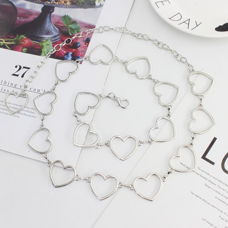 Ladies Gold Silver Love Decorative Belt Dress Metal Hook Waist Chain