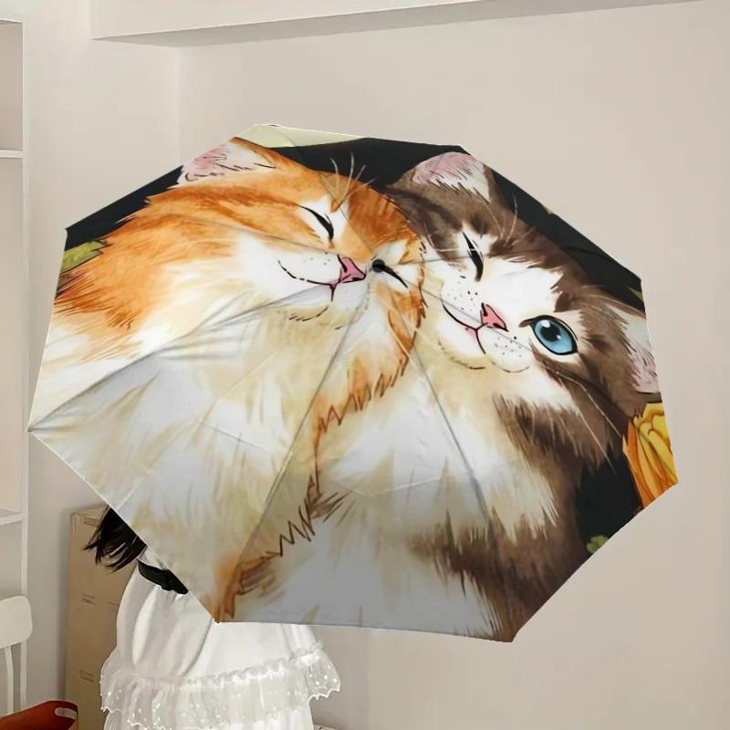 1pc Cute Cats with Flowers Umbrella with Plastic Handle,Suitable for All Seasons Home Travel Outdoor UmbrellaDD295