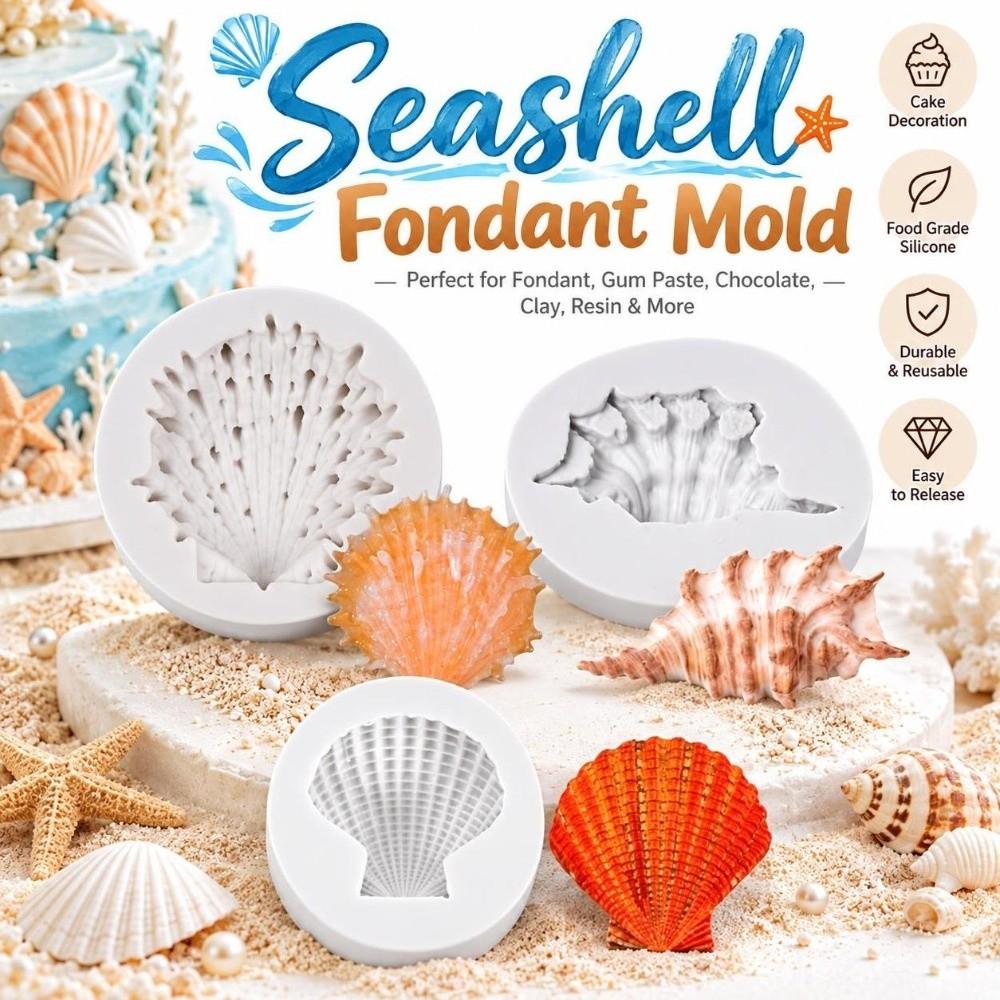 3PCS Heat Resistant Seashell Fondant Mold Food Grade Silicone Silicone Baking Mold  Resin Crafting