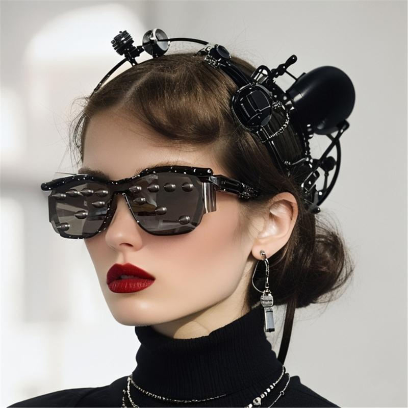 Trendy Unisex Studded Eyewear With Practical PC Frame And Metal Cool Rivets Eyeglasses For Casual Event And Travel