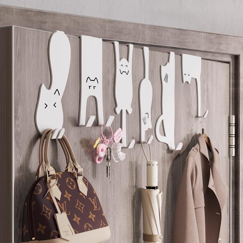

1/6PCS Creative metal cat shaped hook, door hook, storage rack, non perforated clothes, hats, keys, storage artifact