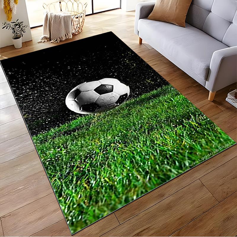Soccer Ball and Grass Pattern Carpet, Sports Theme Room Rug Design Suitable for use as an anti-slip for living room bedroom sofas