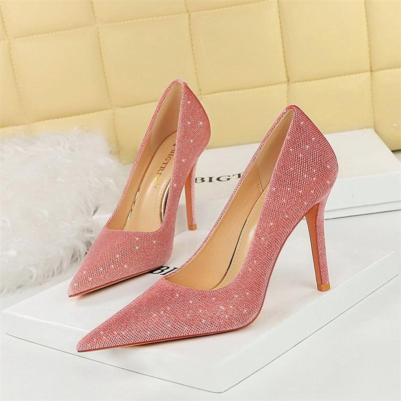 Versatile Style Fashion Women Bling Party Pumps Thin Super High Heel Shallow Mouth Pointed Toe Corduroy Wedding Single Shoes