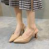 2025 New Women's Shoes Versatile Color French Pointed High Heels One Word with Thick Heel Single Shoes Bag Head Empty Sandals