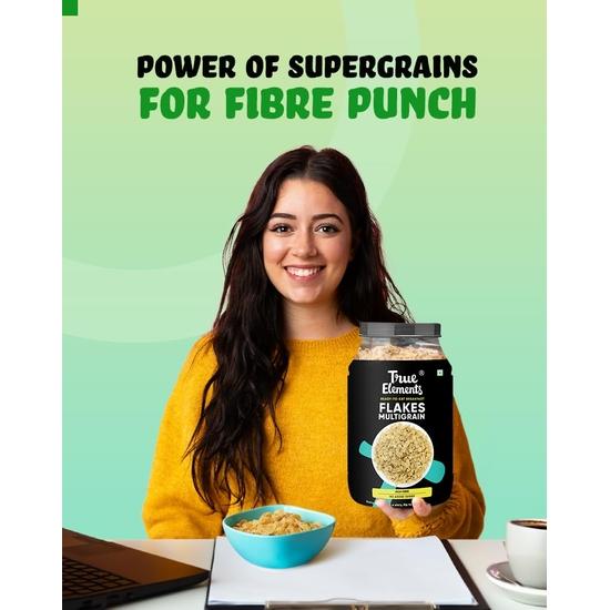 True Elements Multigrain Flakes 750g - Multigrain Flakes for Breakfast | Flakes for Weight Management | 100% Wholegrain | Healthy Flakes for Breakfast