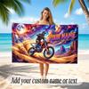 Motorcycle Biker Theme Quick Dry Beach Towel Custom Name Text Print Large Sand Resistant Towel Beach Vacation
