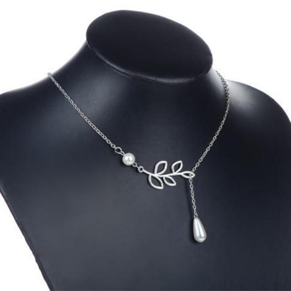 Elegant Pearl Drop Leaf Necklace In Alloy For Fashionable Women And Trendy Styles