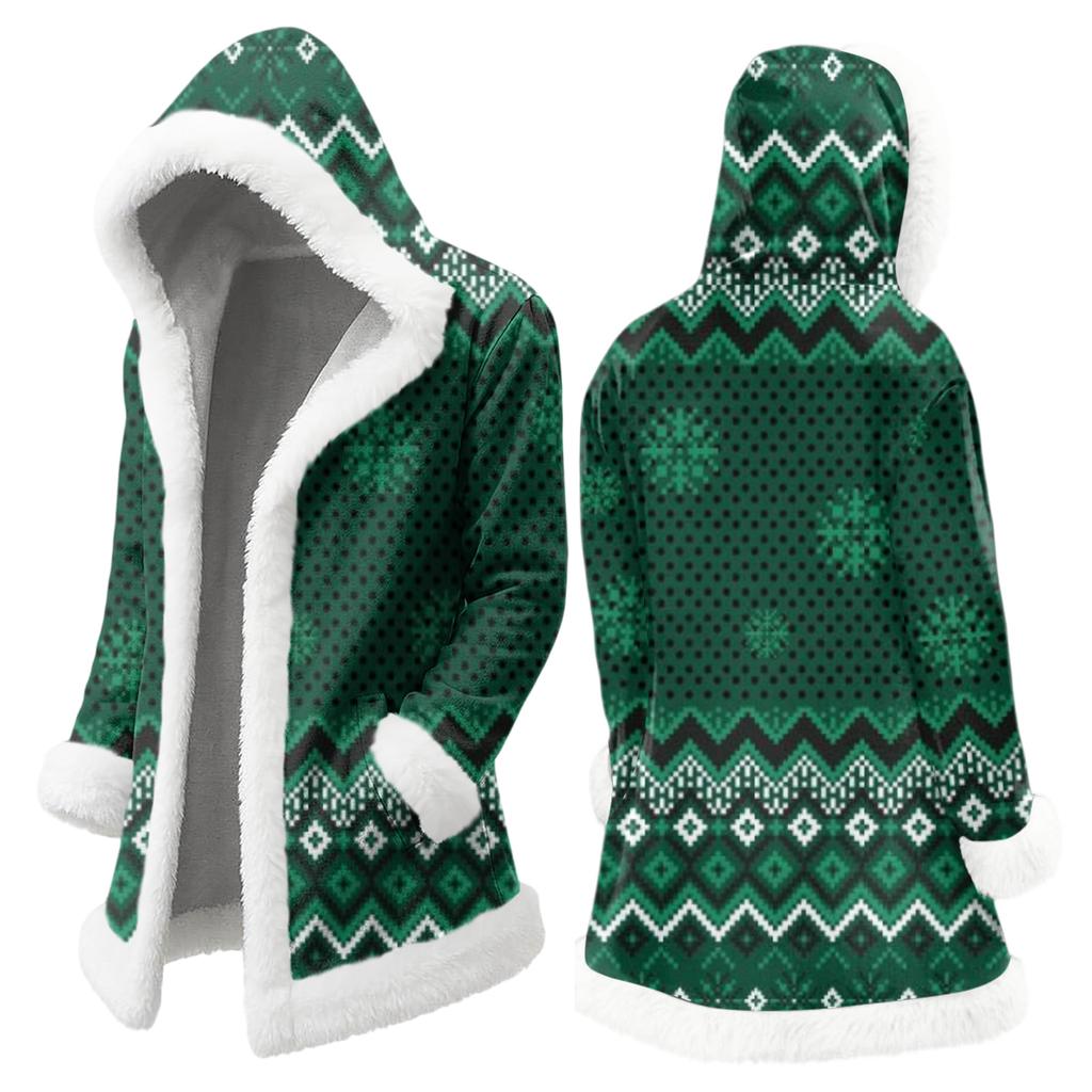 Men's Christmas Long Hooded Cardigan With Pockets Warm Jacket