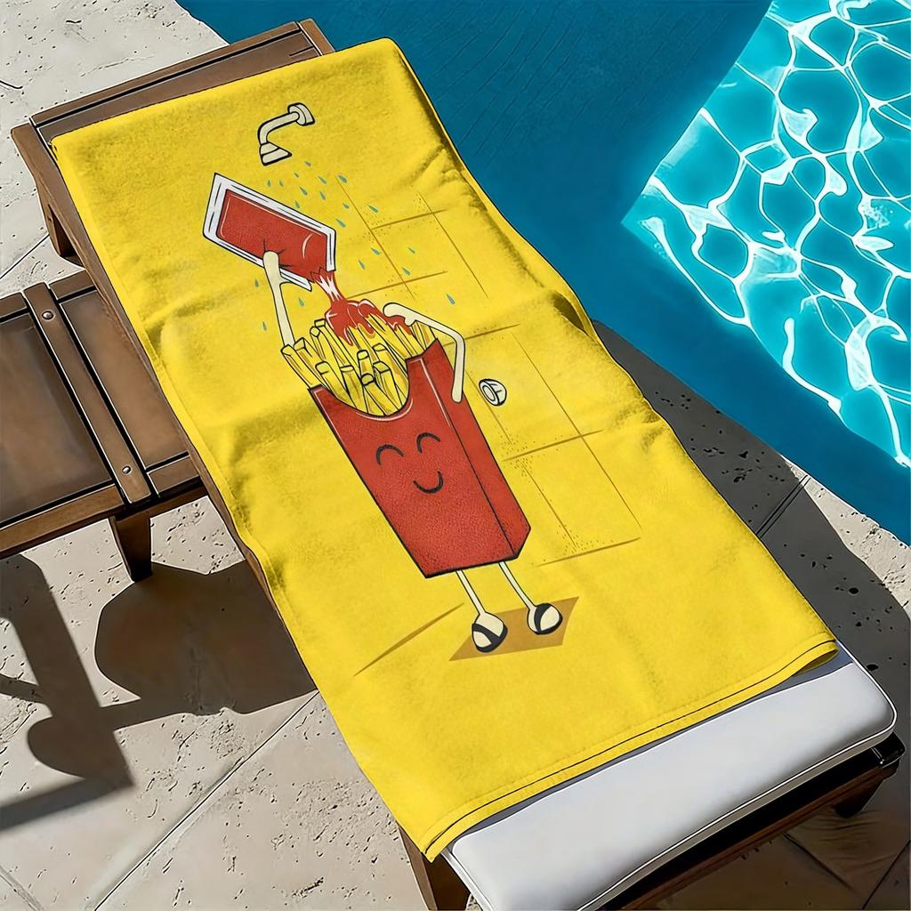 Cartoon-style Potato Chips Polyester Microfiber Beach Towel Is Highly Absorbent, Suitable for Swimming and Beach Outings