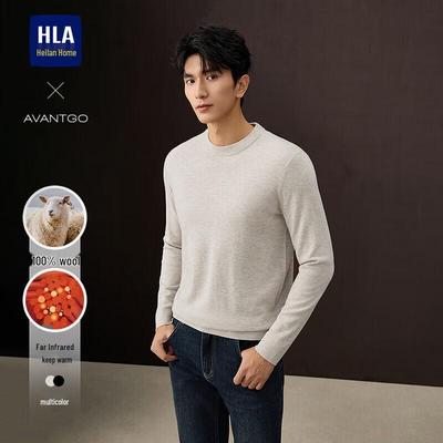 HLA Herren Klassischer Rundhals 100% Wolle Strickpullover