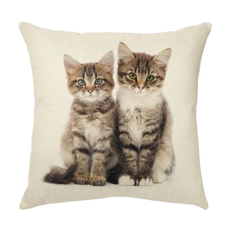45x45cm Cute Pet Cat Face Decorative Animal Cushion Cover for Sofa Vintage Home Couch Linen Pillows Case