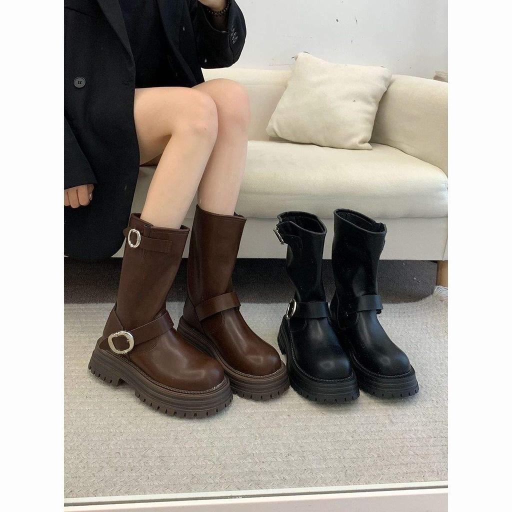 Brown Retro American Thick-soled Heightening Martin Women's 2025 New Versatile Autumn Thin Short Boots