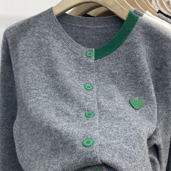 Women Fall Winter Knit Cardigan Single-breasted Round Neck Color Matching Elastic Long