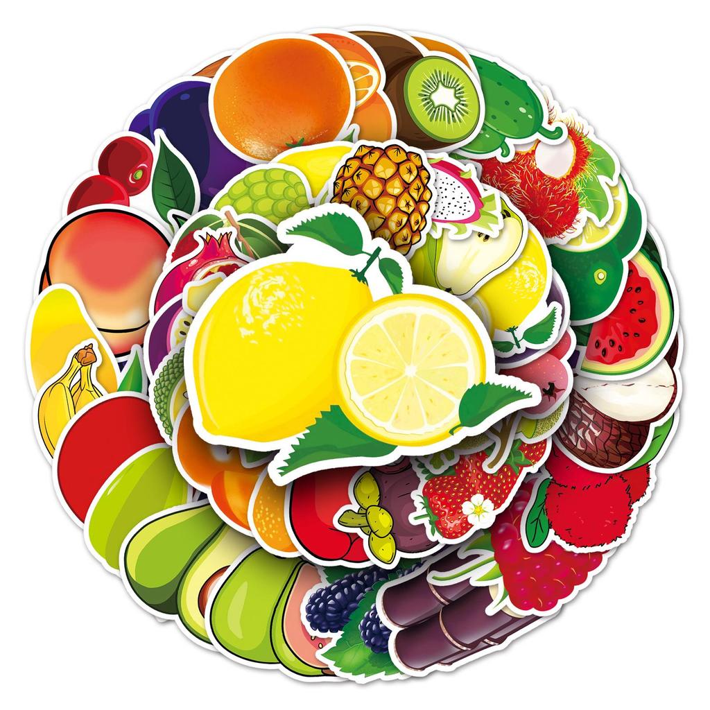 50pcs Personalized Waterproof Fruit Stickers for Luggage, Scooter, Computer, Tablet, and Cartoon Decoration