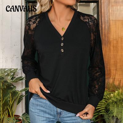 Spring Autumn Women's Blouse Lace Patchwork Long Sleeve Top