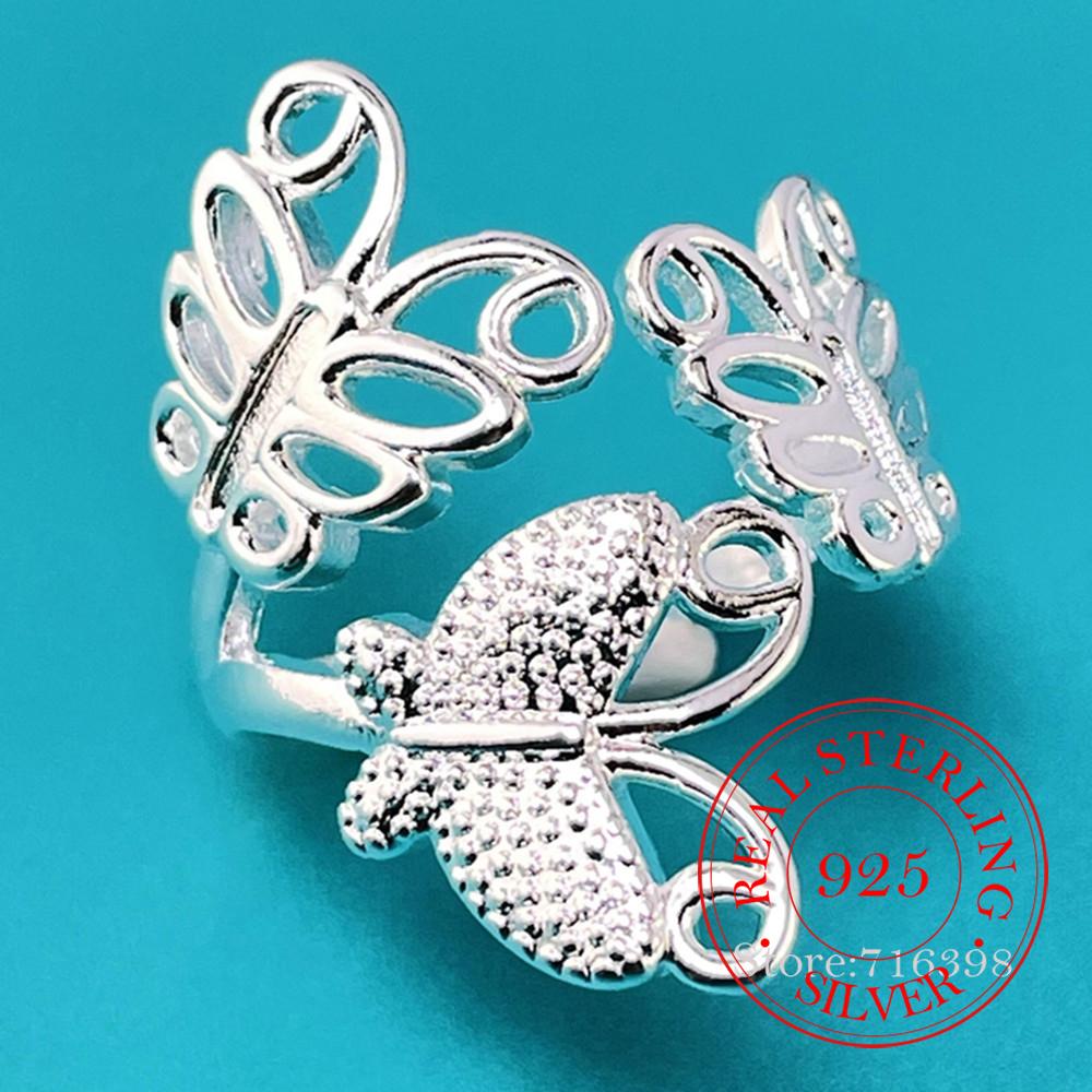 925 Sterling Silver Butterfly Ring - Elegant Openwork Adjustable Ring for Women Delicate Hollow Out Wedding Party Jewelry