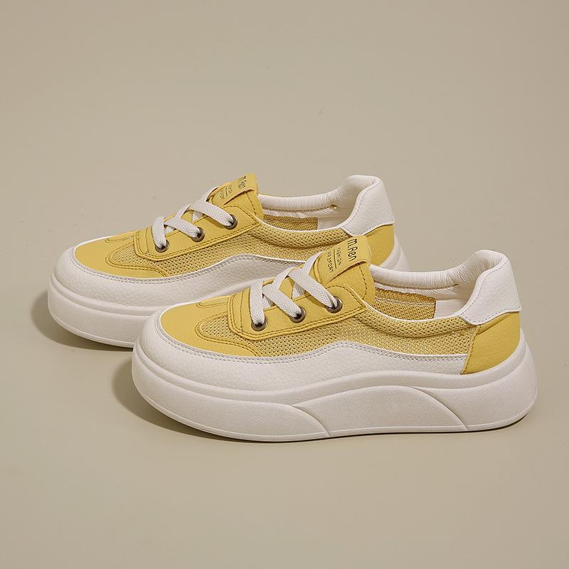 

2025 summer little white shoes new Korean version breathable thick sole heightening casual board shoes single shoes 40 жёлтый