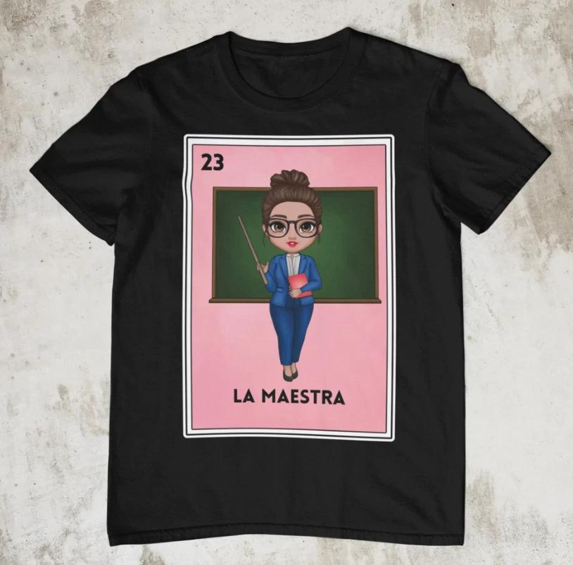 La Maestra Bilingual Teacher Shirt, Maestra Loteria Shirt, Spanish Teacher Shirt L