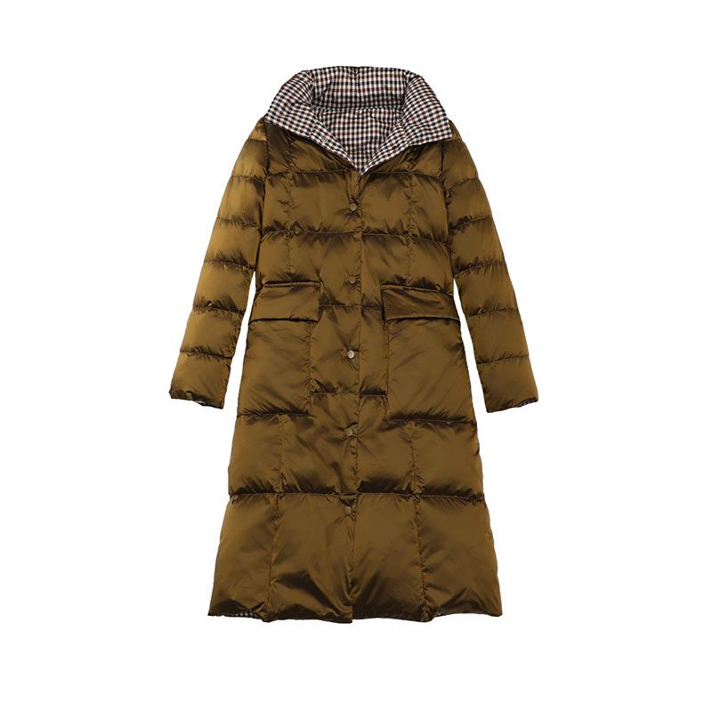 

Носите пуховики с обеих сторон, женские средние и длинные новые модели осени и зимы тонкие и длиной до колена, а клетчатые куртки носите с обеих сторон. M золотой