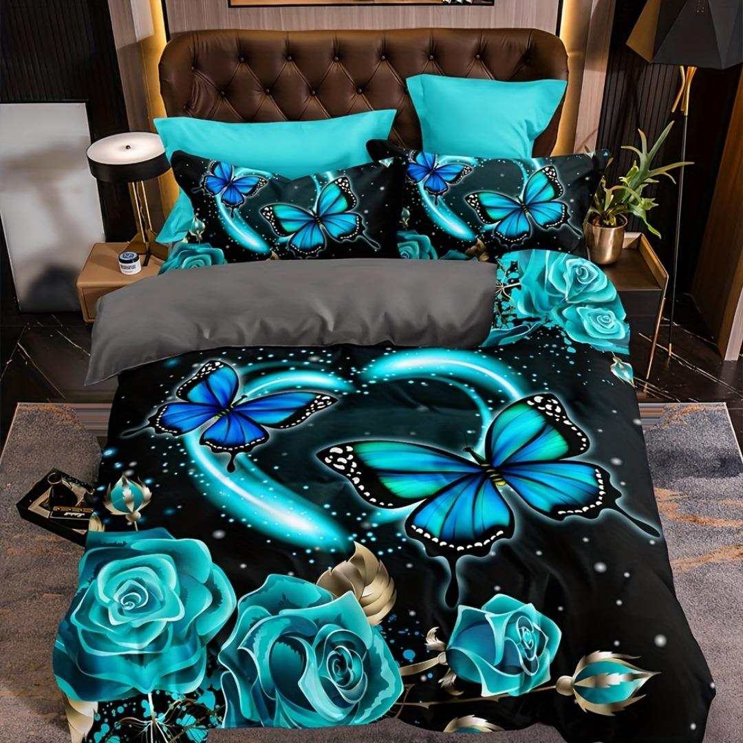 

Enchanting Butterfly Rose Floral 3D Bedding Set Breathable Duvet Cover Set King Queen Twin Single Size Bithday Gift for Girls Duvet&EU Twin 135x200c