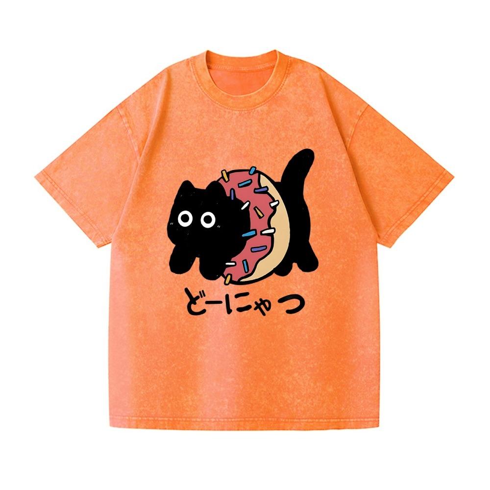 

Men s Short Sleeve Washed Acid T-shirts Casual Loose Funny Donut Cat Japanese Design Vintage Tees Oversized O-Neck Tops S