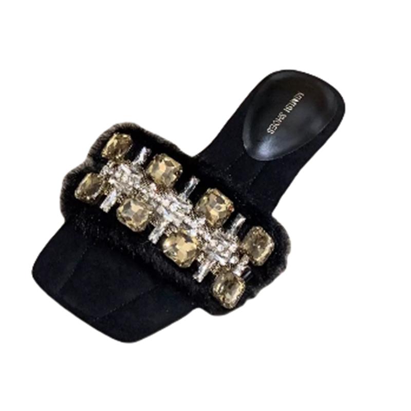 Crystal Women Slippers Flats Fur Designer Shoes Autumn Elegant Dress Woman Shoes 2025 New Luxury Zapatillas De Mujer