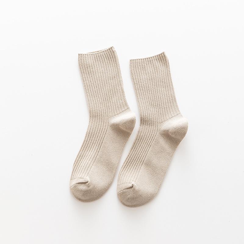 

Ретро полосатые женские гольфы с присборками до колена - в японском стиле, из гребенного хлопка двойной вязки для весны и осени. One Size света кофе