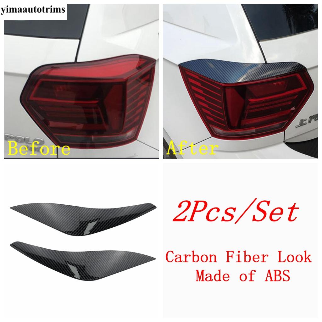 Front Rear Tail Lamp Light Eyebrow Eyelid Strip Cover Trim For VW Volkswagen Polo  -  Black / Carbon Fiber Accessories