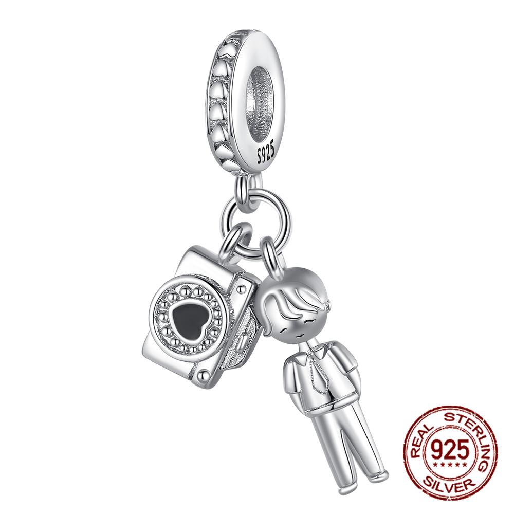 925 sterling copper boys and girls lovers pendant charms Fit 4MM hole diameter bracelet charm beads necklace Diy female Zircon