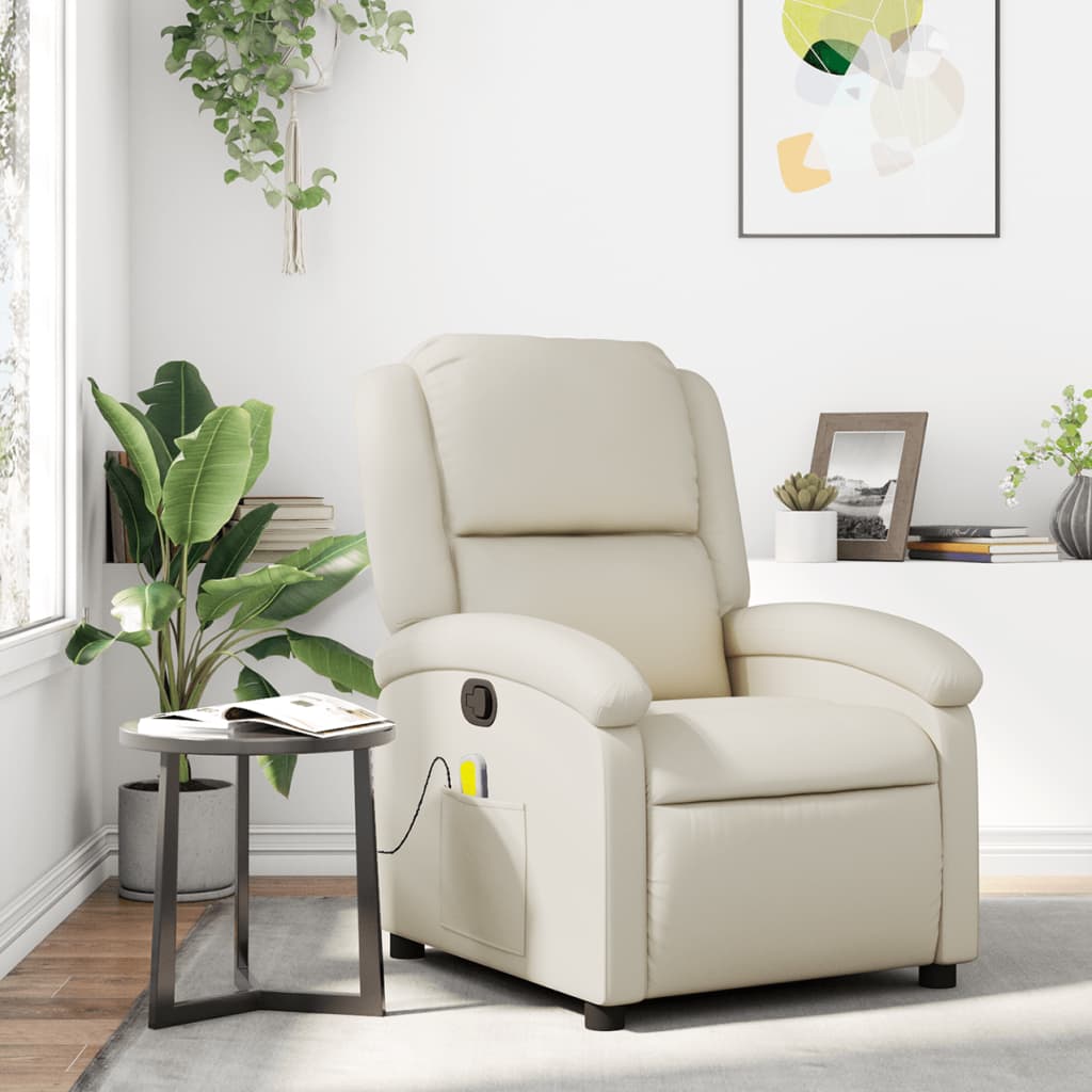 Massage Chair with Relax Function Synthetic Leather Cream