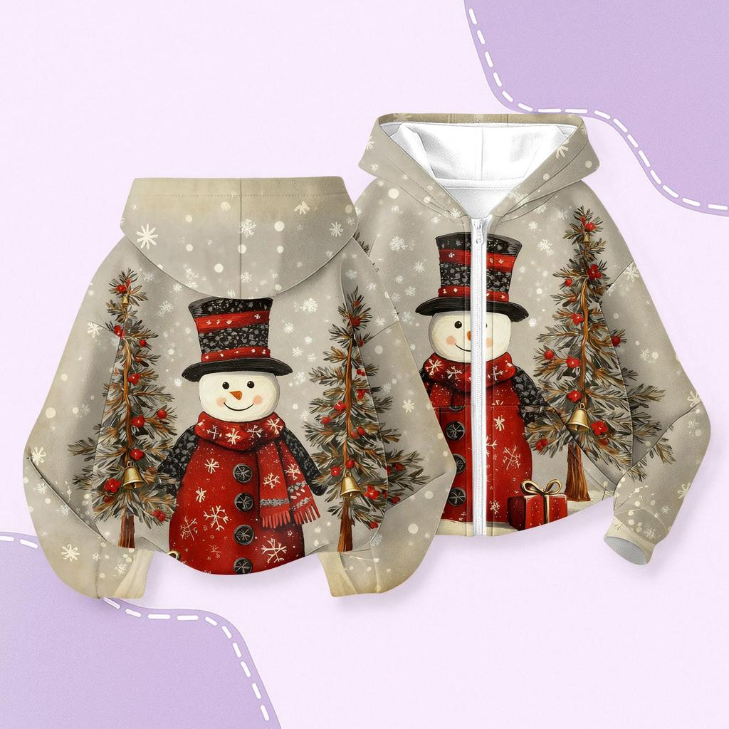 Children's Fashion Christmas Printed Long Sleeved Hooded Sweatshirt, Girls' Hoodie Jacket
