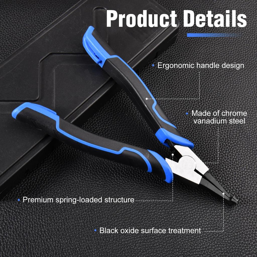 PEAKNOCK Lock Ring Circlip Pliers, Chrome Vanadium Steel, 8-inch, 90-degree Tip, Spring-loaded