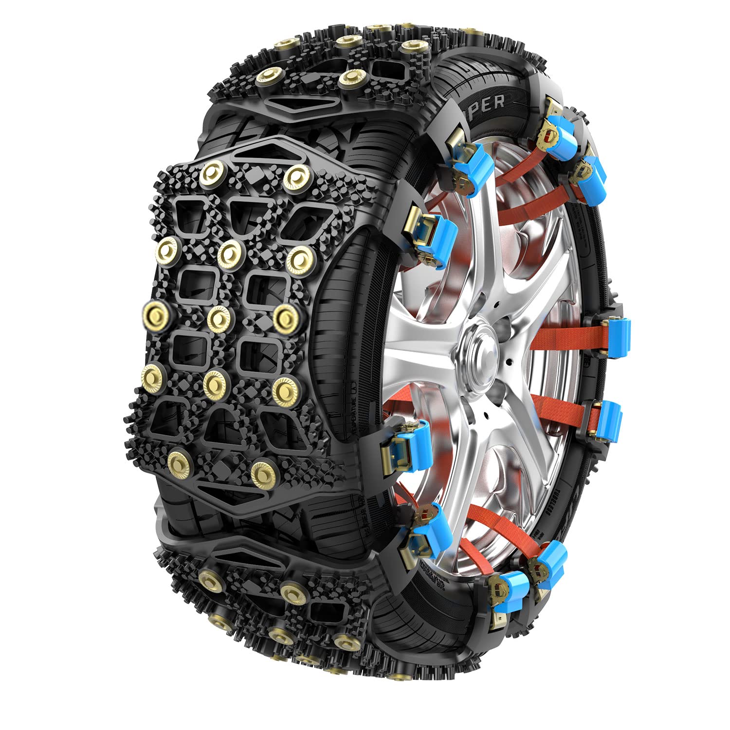 

MAXWIN Tire Set of Compliant with New Chain Regulations Set of 2 Easy No Jacking Snow Chains for Emergency Non-Metallic Chains, 6, [Approx. 165-265mm