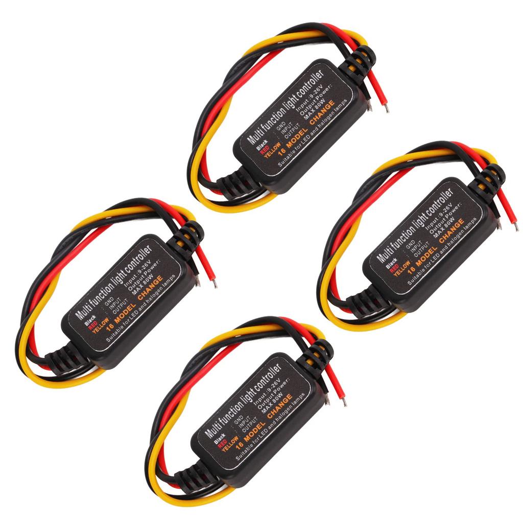 4 Pcs Brake Light Flash Strobe Controller Car Flasher Module DC9‑26V LED Flasher Strobe Controller 16 Modes Adjustable Car Motorcycle
