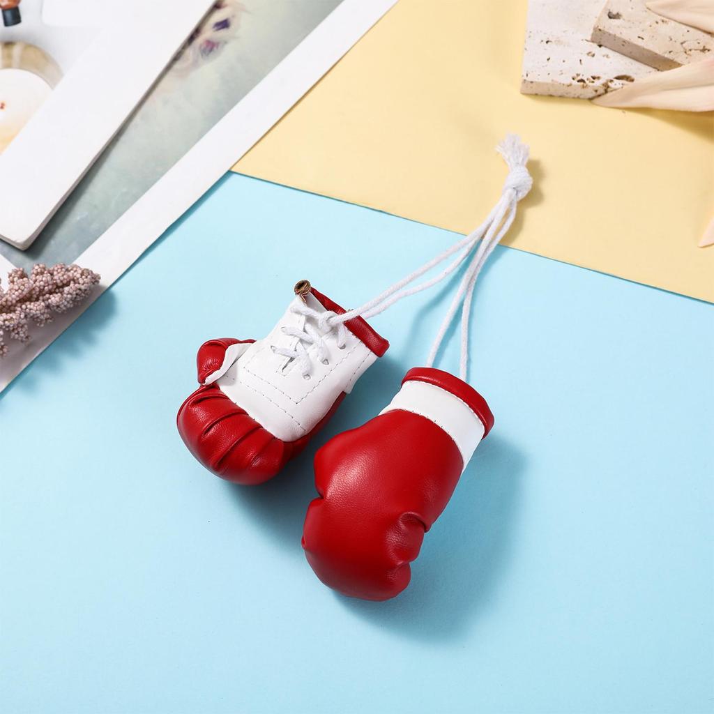 Mini Boxing Gloves Keychain PU Leather Car Interior Decor Bag Pendant for Keyring Backpack Purse Zipper Charm Gift Sports Fan