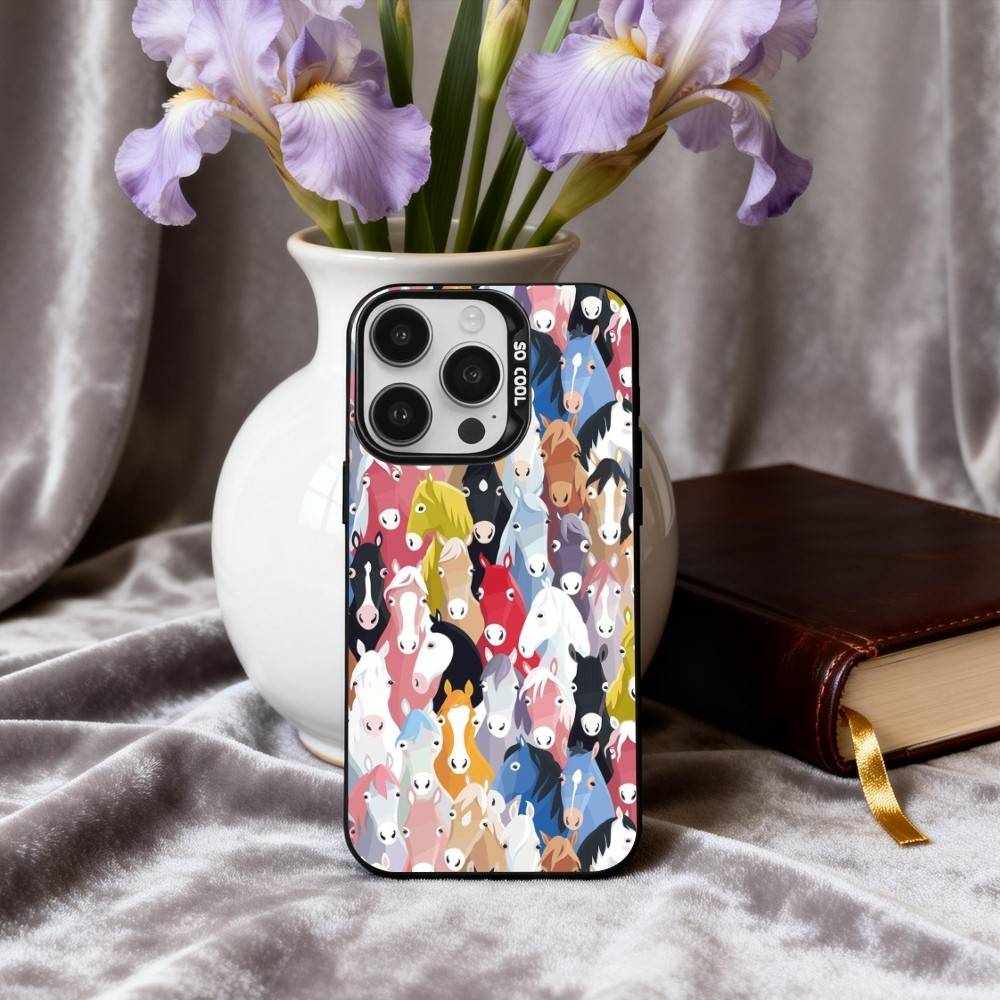 

H-horse Art Phone Case For iPhone17,16,15,14,13,12,11 Plus,Pro Max Candy Silver Plated Inside Cover iPhone13PROMAX