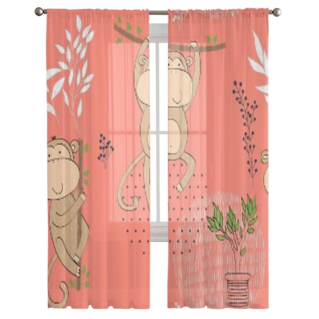 Kreskówkowe Małpki Przezroczyste Zasłony do Salonu Transparentny Tiulowe Dekoracje Okienne Sypialnia Kuchnia Wystrój Domu Zasłony Welonowe