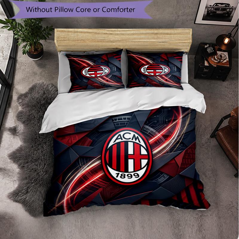 AC Milan Pattern 3 Pieces Bedding Set Soft Microfiber Duvet Cover with Pillow Cases for Bedroom