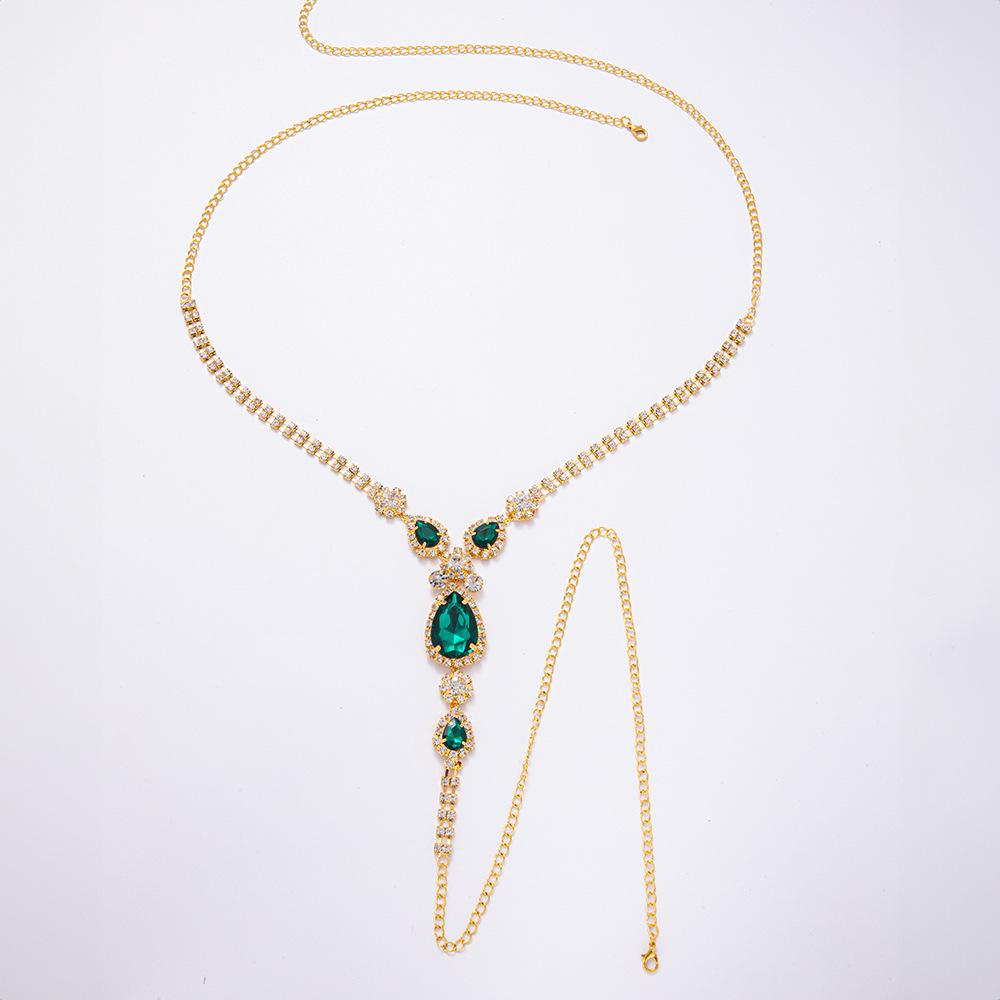 Green Rhinestone Bikini and Body Chain - Sexy European and American Design золотой