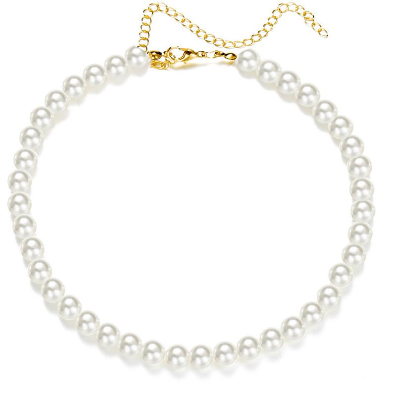 Collier de perles, Chaîne de cou simple et tendance, Chaîne de clavicule multi-tailles, Chaîne de cou style célébrité douce et rétro.