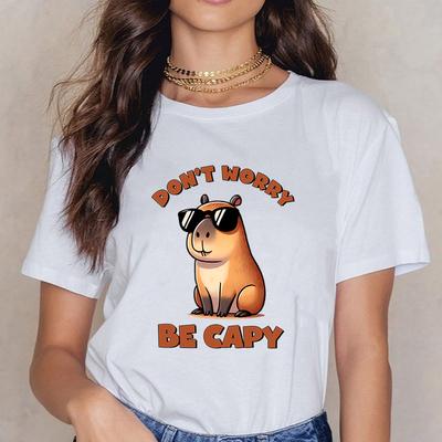 Neues Lustiges Capybara Don't Worry Be Capy Buchstabenaufdruck Unisex Herren- und Damenmode Kurzarm Lässige Sommeroberteile T-Shirts
