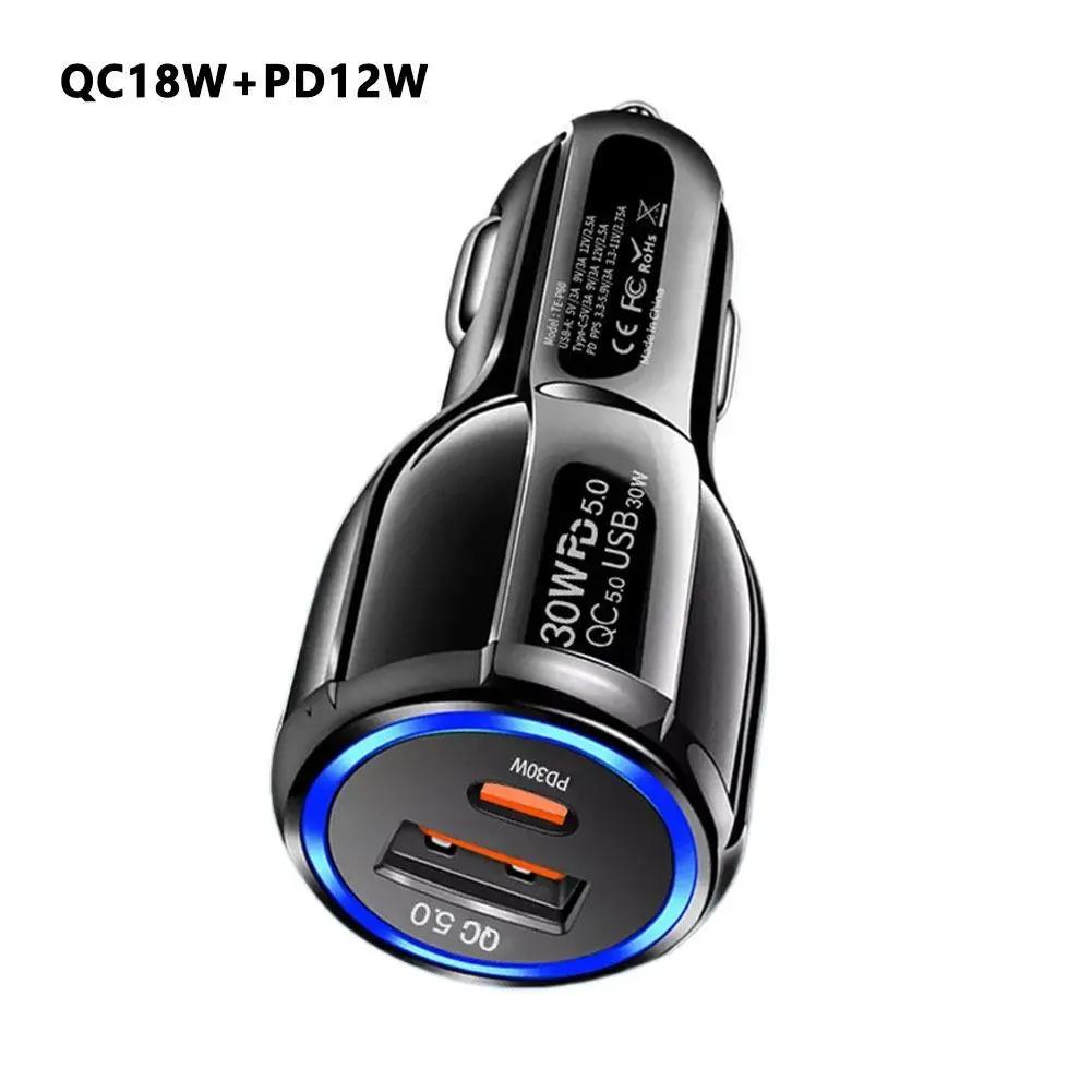 

40W 5V/3.1A Car Charger 2 Ports Car Charger Fast Charging QC3.0 QC5.0 PD30W Car Cigarette Lighter Flash Charge For phones QC18W+PD12W чорний